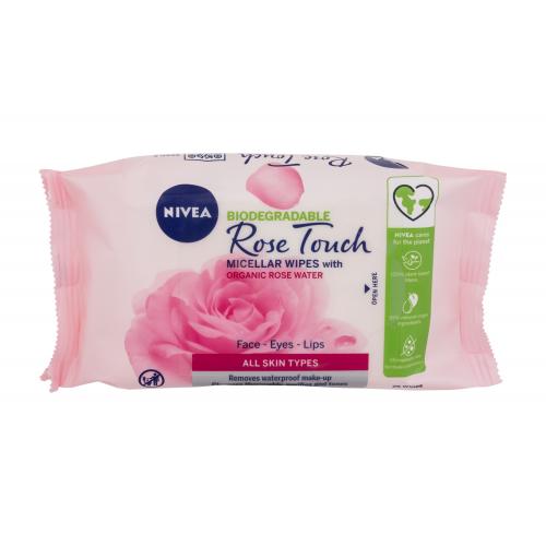 Nivea Rose Touch Micellar Wipes With Organic Rose Water 25 ks micelární čisticí pleťové ubrousky pro ženy
