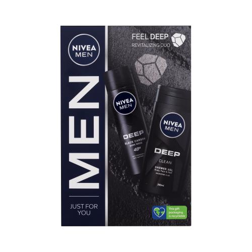 Nivea Men Deep Revitalizing Duo dárková kazeta pro muže sprchový gel Deep Clean 250 ml + antiperspirant sprej Deep Black Carbon 150 ml