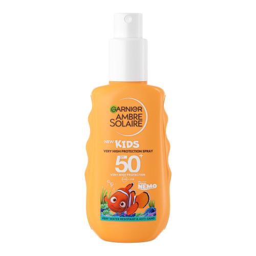 Garnier Ambre Solaire Kids Sun Protection Spray SPF50 150 ml voděodolný opalovací sprej na tělo i obličej pro děti