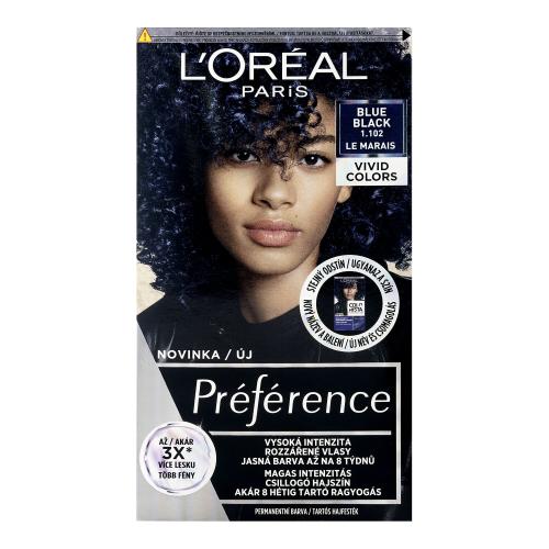 L'Oréal Paris Préférence Vivid Colors 60 ml barva na vlasy pro ženy 1,102 Blue Black