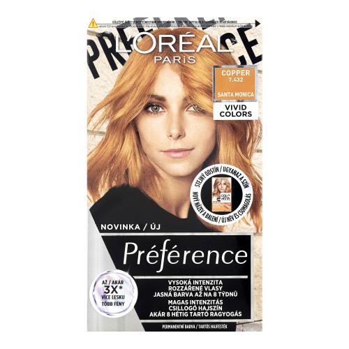 L'Oréal Paris Préférence Vivid Colors permanentní barva na vlasy 7.432 Santa Monica - Copper, 60+90+54 ml