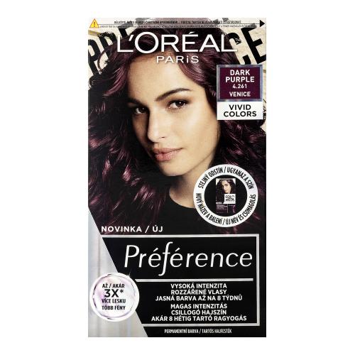 L'Oréal Paris Préférence Vivid Colors permanentní barva na vlasy 4.261 Venice - Dark Purple, 60+90+54 ml