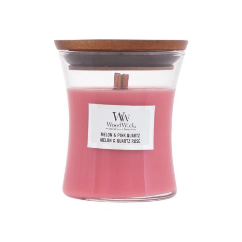 Woodwick Melon & Pink Quarz vonná svíčka s dřevěným knotem 85 g