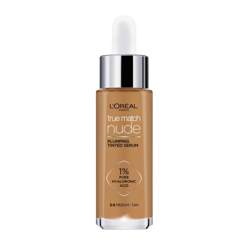 L'Oréal Paris True Match Nude Plumping Tinted Serum 30 ml tónující sérum s 1% kyseliny hyaluronové pro ženy 5-6 Medium-Tan