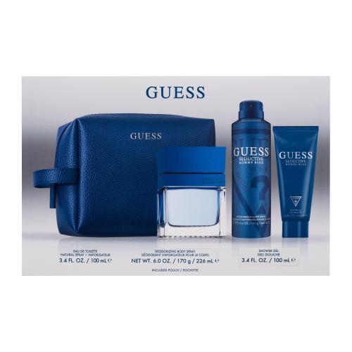 GUESS Seductive Homme Blue dárková kazeta pro muže toaletní voda 100 ml + sprchový gel 100 ml + deodorant 226 ml + kosmetická taštička