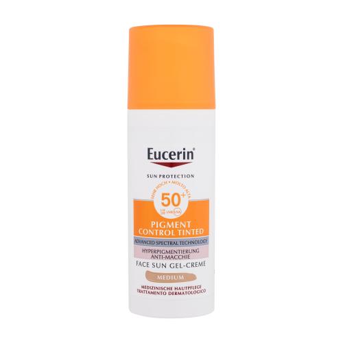 Eucerin Sun Protection Pigment Control Tinted Gel-Cream SPF50+ 50 ml opalovací a tónující gelový krém proti pigmentovým skvrnám pro ženy Medium