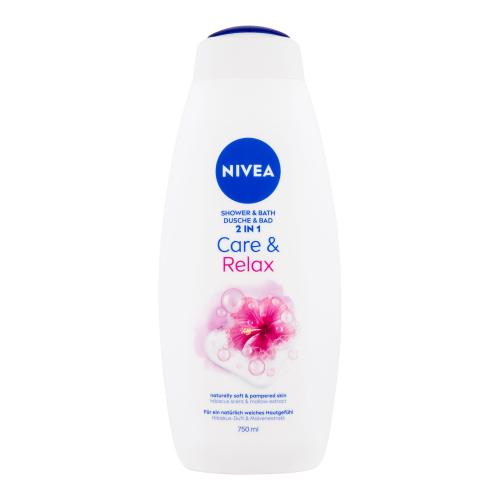 Nivea Care & Relax 750 ml sprchový gel a pěna do koupele s vůní ibišku a slézu pro ženy