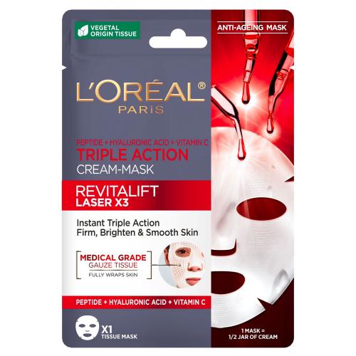 L'Oréal Paris Revitalift Laser X3 Triple Action Tissue Mask 28 g pleťová maska s trojitým účinkem proti stárnutí pro ženy