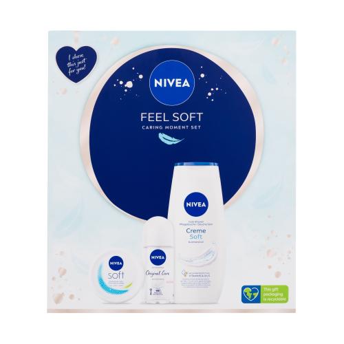 Nivea Feel Soft dárková kazeta pro ženy sprchový gel Creme Soft 250 ml + antiperspirant roll-on Original Natural 50 ml + hydratační krém Soft 100 ml