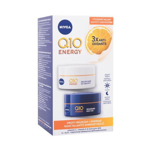 Nivea Q10 Energy Duo Pack dárková kazeta proti vráskám pro ženy denní pleťový krém Q10 Energy SPF15 50 ml + noční pleťový krém Q10 Energy 50 ml