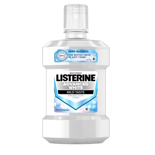 Listerine Advanced White Mild Taste Mouthwash 1000 ml osvěžující a bělicí ústní voda bez alkoholu unisex