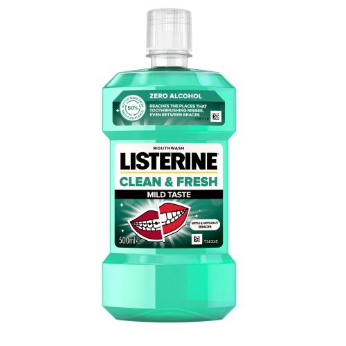 Listerine Clean & Fresh Mild Taste Mouthwash 500 ml ústní voda bez alkoholu vhodná pro zuby s rovnátky unisex