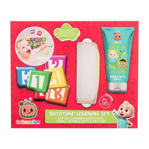 Cocomelon Bathtime Learning Set dárková kazeta pro děti pěna do koupele 100 ml + kostičky + síťka na kostičky