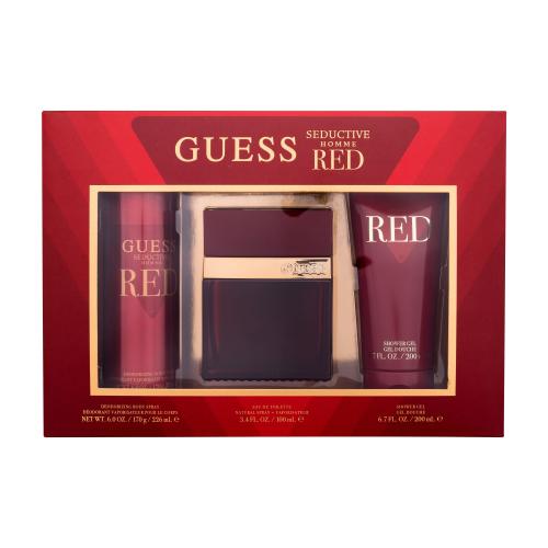 GUESS Seductive Homme Red dárková kazeta toaletní voda 100 ml + deodorant 226 ml + sprchový gel 200 ml pro muže poškozená krabička