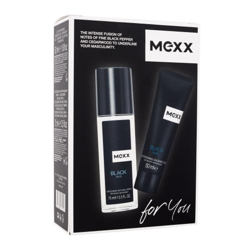 Mexx Black dárková kazeta deospray pro muže deodorant 75 ml + sprchový gel 50 ml