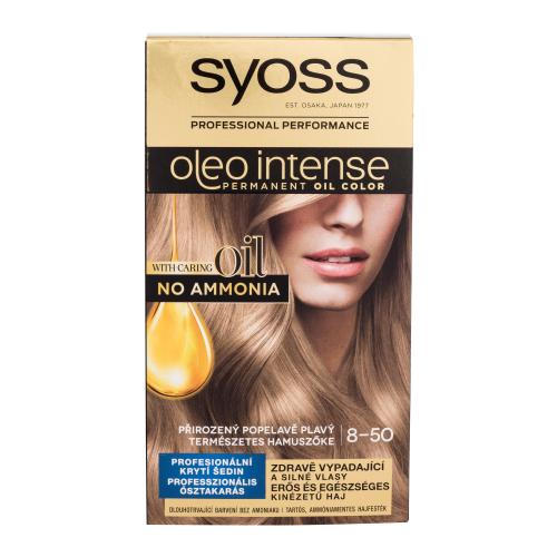 Syoss Oleo Intense Permanent Oil Color 50 ml barva na vlasy pro ženy poškozená krabička 8-50 Natural Ashy Blond na barvené vlasy; na blond vlasy