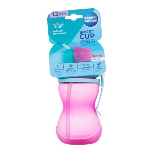 Canpol babies Active Cup Sport Cup With Flip-Top Straw Pink 370 ml sportovní lahev se slámkou pro děti