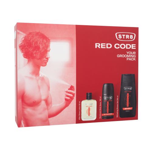 STR8 Red Code dárková kazeta voda po holení 50 ml + deodorant 150 ml + sprchový gel 250 ml pro muže poškozená krabička