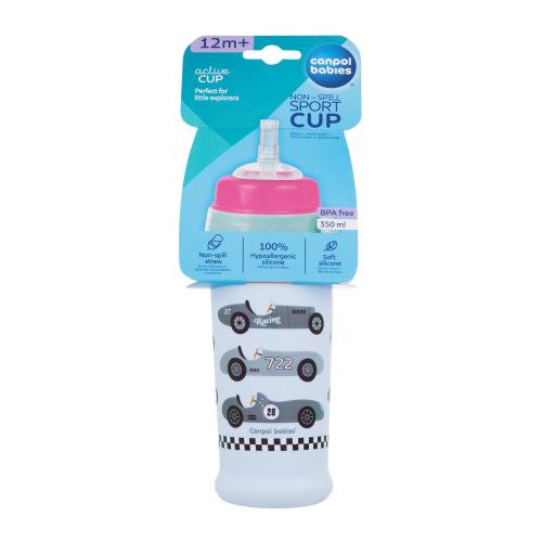 Canpol babies Active Cup Non-Spill Sport Cup Cars Blue 350 ml sportovní lahev se slámkou pro děti