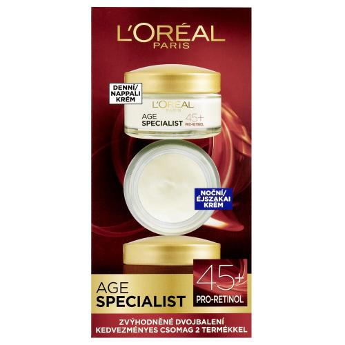 L'Oréal Paris Age Specialist 45+ dárková kazeta proti vráskám pro ženy denní pleťový krém Age Specialist 45 50 ml + noční pleťový krém Age Specialist 45 50 ml