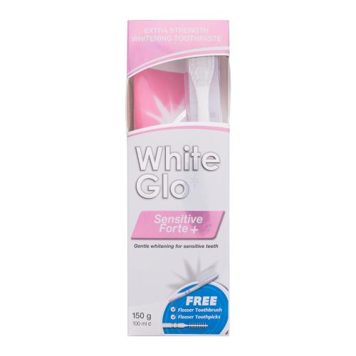 White Glo Sensitive Forte + zubní pasta unisex bělicí zubní pasta 100 ml + zubní kartáček 1 ks + mezizubní kartáček 8 ks
