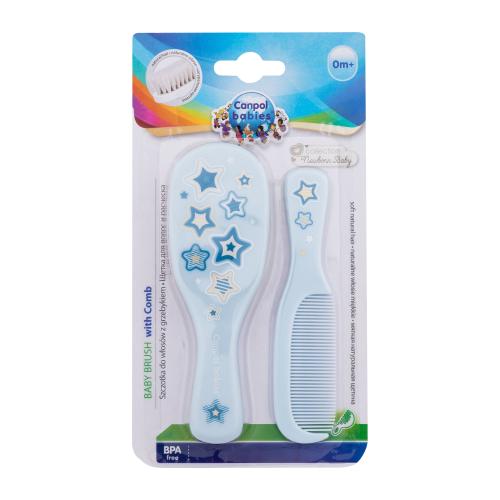 Canpol babies Newborn Baby Baby Brush With Comb Stars hřeben na vlasy hřeben na vlasy 1 ks + přírodní měkký kartáč na vlasy 1 ks pro děti