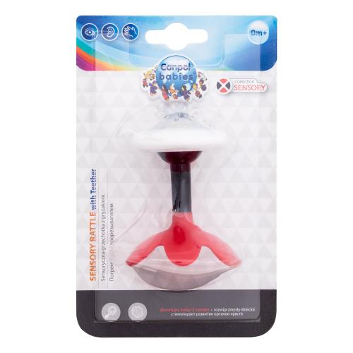 Canpol babies Sensory Rattle With Teether Red 1 ks senzorické chrastítko s kousátkem pro děti
