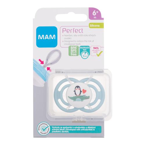 MAM Perfect Silicone Pacifier 6m+ Penguin 1 ks silikonový dudlík šetrný k zubům pro děti