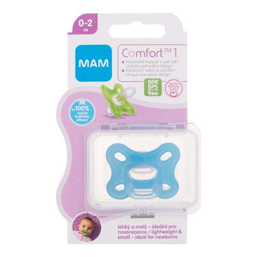 MAM Comfort 1 Silicone Pacifier 0-2m Blue 1 ks silikonový dudlík pro novorozence a předčasně narozené děti pro děti