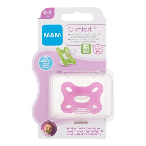 MAM Comfort 1 Silicone Pacifier 0-2m Pink 1 ks silikonový dudlík pro novorozence a předčasně narozené děti pro děti