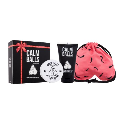 Angry Beards Calm Balls dárková kazeta pro muže lubrikant Antistick 150 ml + deodorant na intimní partie Antisweat 150 ml + růžový pytlík