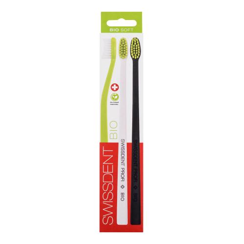 Swissdent BIO Trio pack zubní kartáček soft Green/White/Black 3 ks