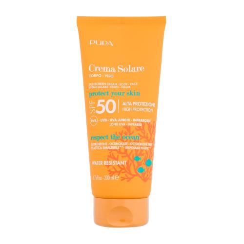 Pupa Sunscreen Cream SPF50 200 ml voděodolný opalovací krém na tělo i obličej unisex