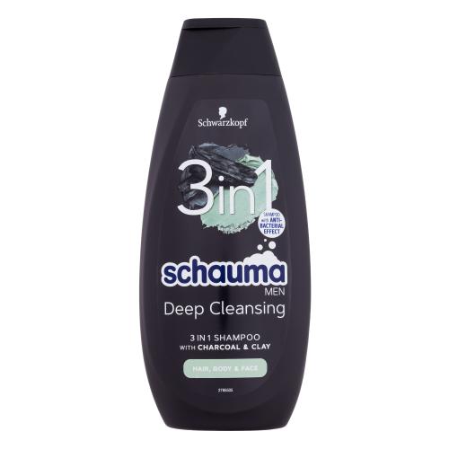Schwarzkopf Schauma Men Deep Cleansing 3in1 400 ml víceúčelový šampon s aktivním uhlím a jílem pro muže
