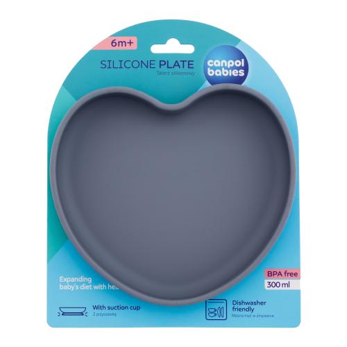 Canpol babies Silicone Suction Plate Heart Grey 300 ml silikonový talíř s přísavkou pro děti