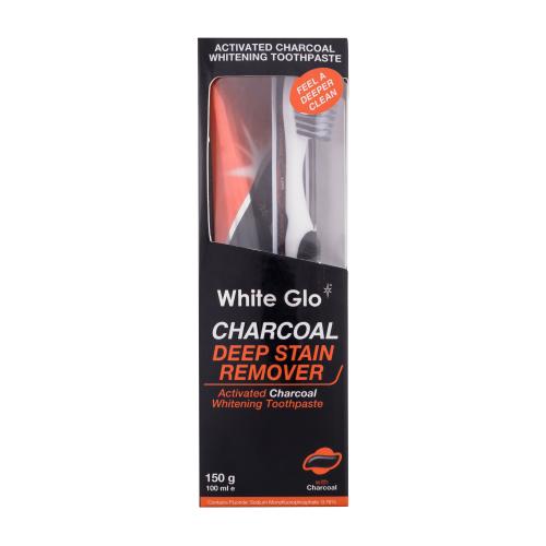 White Glo Charcoal Deep Stain Remover zubní pasta unisex zubní pasta 100 ml + kartáček na zuby 1 ks + mezizubní kartáček 8 ks
