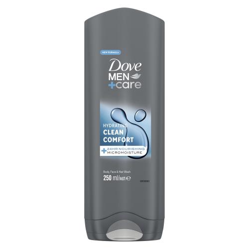 Dove Men + Care Hydrating Clean Comfort 250 ml hydratační sprchový gel na tělo, obličej a vlasy pro muže