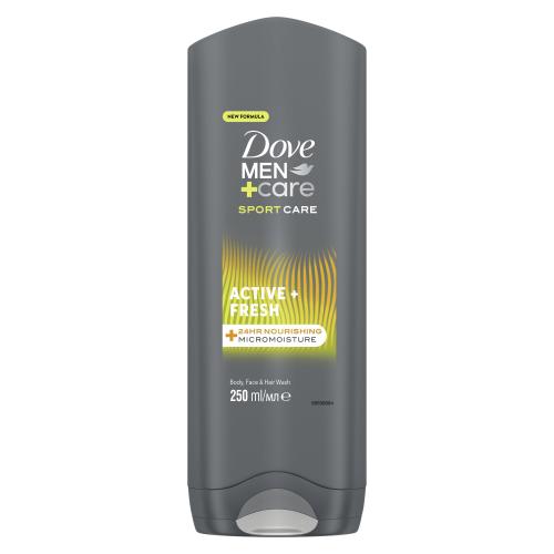 Dove Men + Care Sport Care Active + Fresh 250 ml posilující sprchový gel na tělo, obličej a vlasy po sportu pro muže
