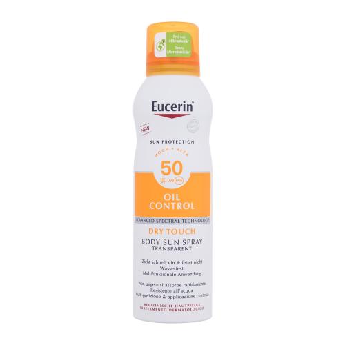 Eucerin Sun Oil Control Body Sun Spray Dry Touch SPF50 200 ml voděodolný transparentní sprej na opalování pro aknózní pokožku unisex