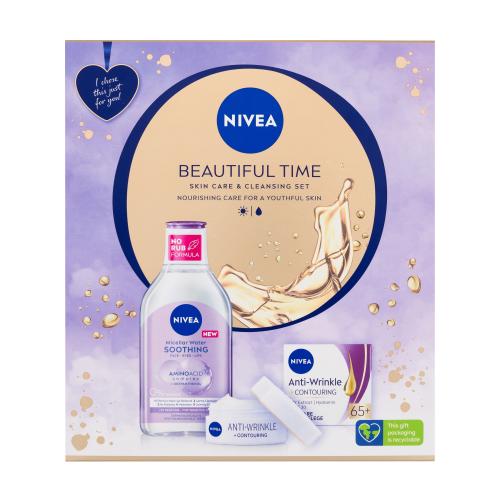 Nivea Beautiful Time dárková kazeta proti vráskám pro ženy denní pleťový krém Anti-Wrinkle + Contouring SPF30 50 ml + micelární voda Soothing Micellar Water 400 ml