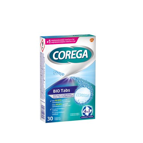 Corega Tabs Bio antibakteriální tablety pro čištění zubní náhrady unisex 30 ks čisticích tablet