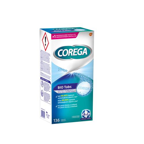 Corega Tabs Bio antibakteriální tablety pro čištění zubní náhrady unisex 136 ks čisticích tablet