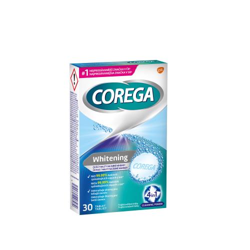 Corega Tabs Whitening čisticí a bělicí tablety pro zubní náhradu unisex 30 ks čisticích tablet