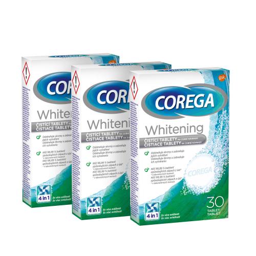 Corega Tabs Whitening Trio čisticí a bělicí tablety pro zubní náhradu unisex Čisticí tablety 3 x 30 tablet