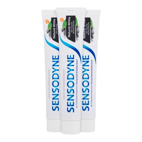 Sensodyne Natural White Trio šetrně bělicí zubní pasta s aktivním uhlím unisex zubní pasta 3 x 75 ml