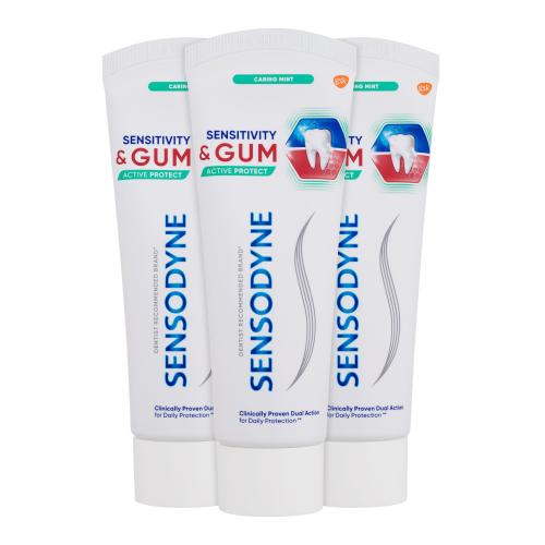 Sensodyne Sensitivity & Gum Caring Mint Trio zubní pasta pro citlivé zuby a dásně unisex zubní pasta 3 x 75 ml