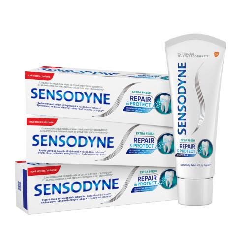 Sensodyne Repair & Protect Extra Fresh Trio extra svěží zubní pasta pro úlevu od bolesti citlivých zubů unisex zubní pasta 3 x 75 ml