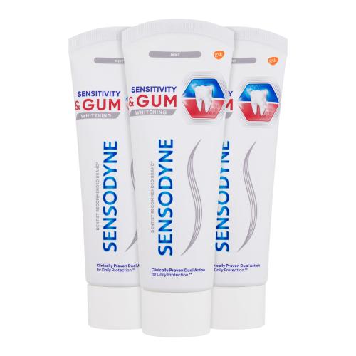 Sensodyne Sensitivity & Gum Whitening Trio bělicí zubní pasta pro úlevu od bolesti zubů a zlepšení zdraví dásní unisex zubní pasta 3 x 75 ml