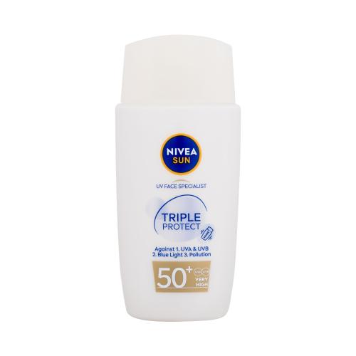 Nivea Sun Triple Protect Ultra-Light Hydrating Fluid SPF50+ 40 ml opalovací přípravek na obličej poškozená krabička na normální pleť; na smíšenou pleť