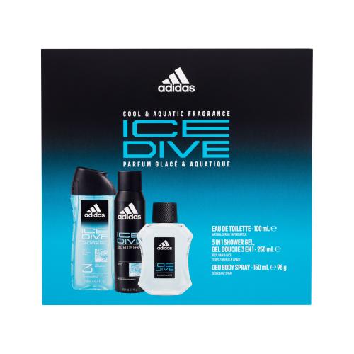 Adidas Ice Dive dárková kazeta pro muže toaletní voda 100 ml + deodorant 150 ml + sprchový gel 250 ml
